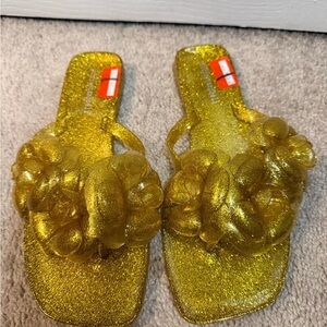 Jeffrey Campbell Gold Glitter Slide Sandals